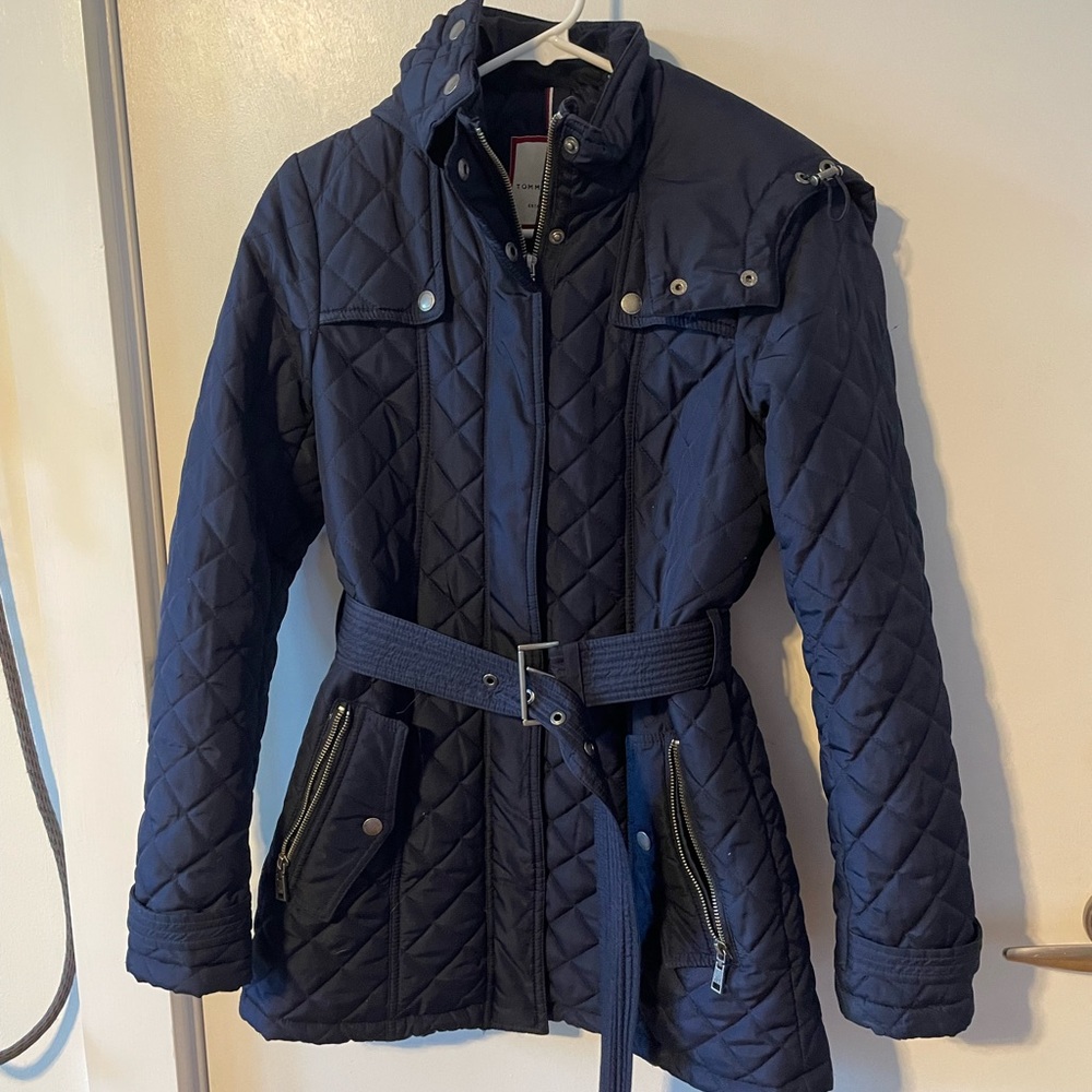 Quilted medium weight coat navy blue